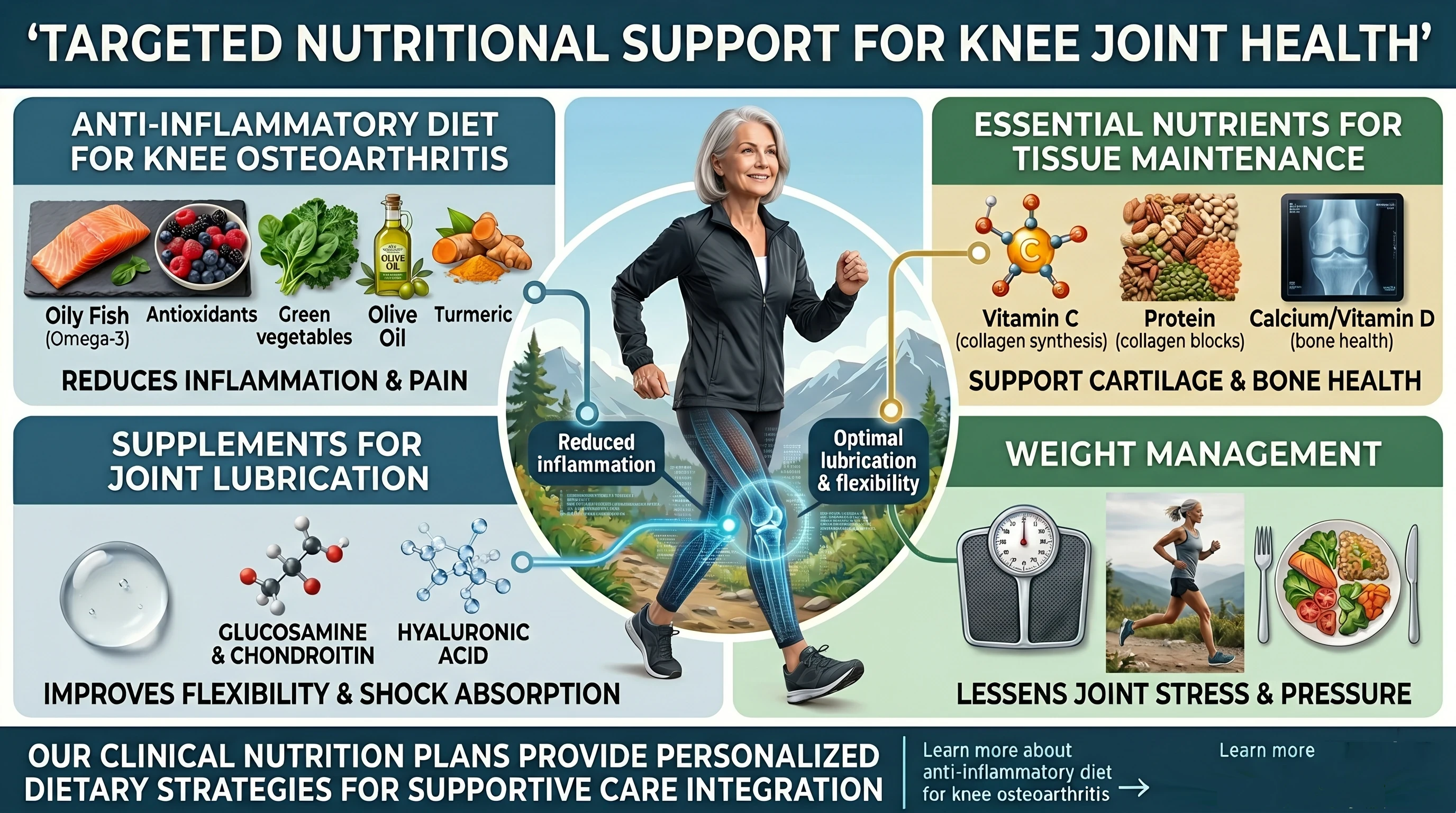 Fruits and vegetables for anti-inflammatory nutrition supporting knee osteoarthritis management